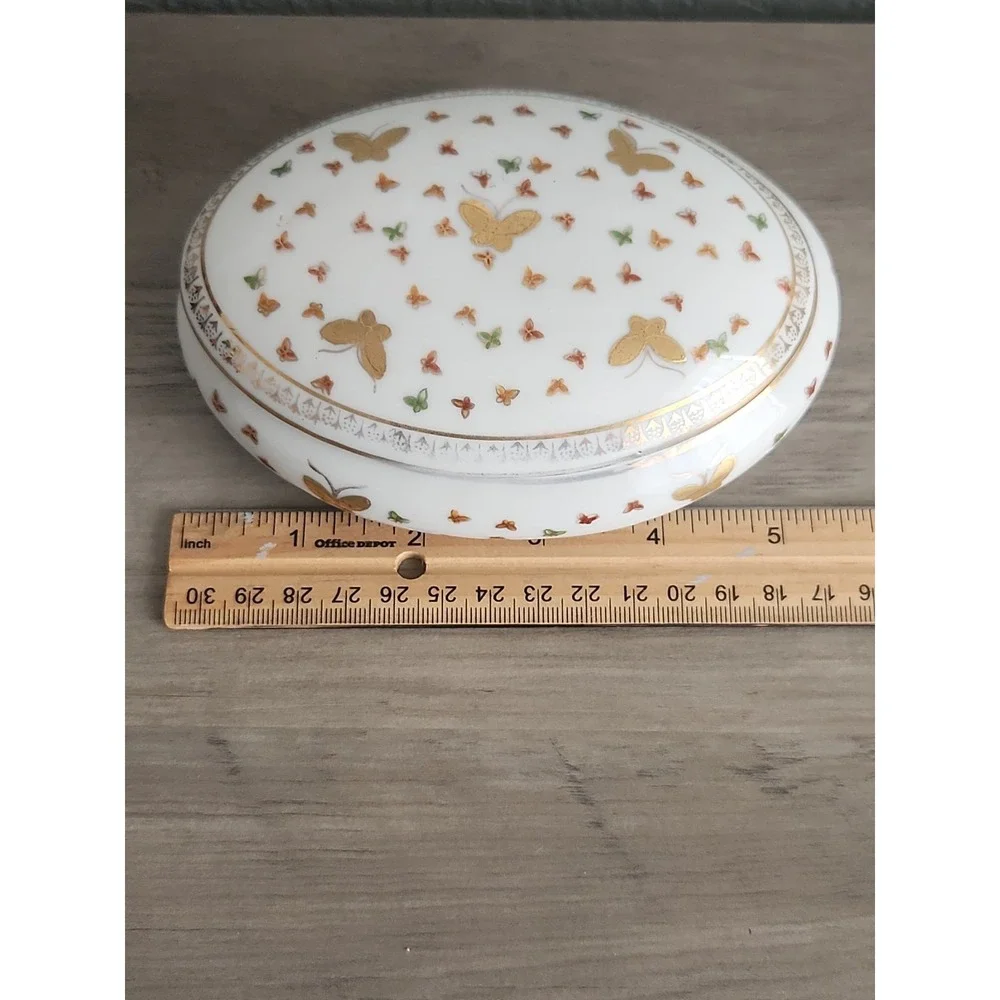 Vth Antq Ardalt Porcelain Butterflies Trinket Box Gold Handpainted Oval Gift